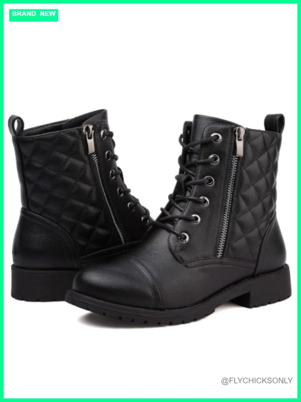 Womens Combat Boots Lace Up Ankle Booties Side Zipper Low Heel Water Resistant